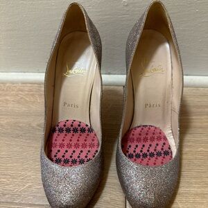 Christian Louboutin Glitter Multi-Colored Gold Heels Elegant Design
